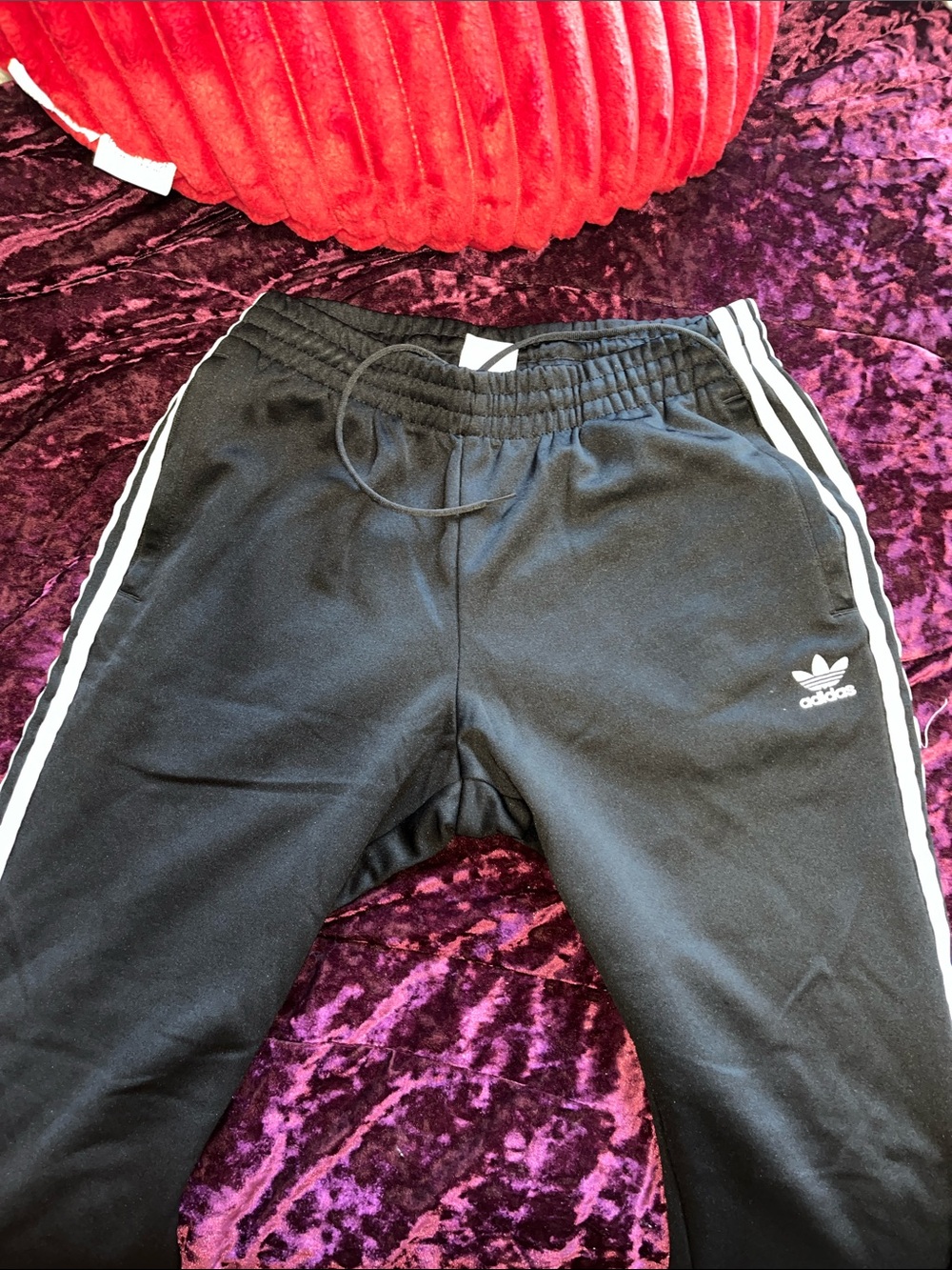 Adidas Mens Black Track Pants with White Stripes